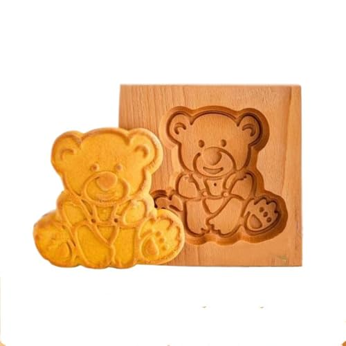 Wooden Cookie Mold Teddy Bear Wooden Baking Mold Cake Fondant Press Stamp Embosser Cutter Cake Decor Christmas Carved Mooncake Mold Kitchen gadgets (Teddy bear)
