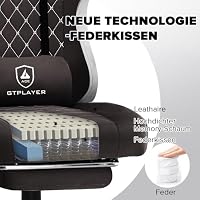GTPLAYER Gaming Stuhl Ergonomischer Gaming Sessel Schreibtischstuhl mit Stoffoberfläche, Federsitzkissen, Verbindungsarmlehnen und Fußstütze 150KG, Braun – Ansicht 6