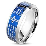 Highlight: silber-blauer Ring mit Gebetstext und Kreuz für Herren
