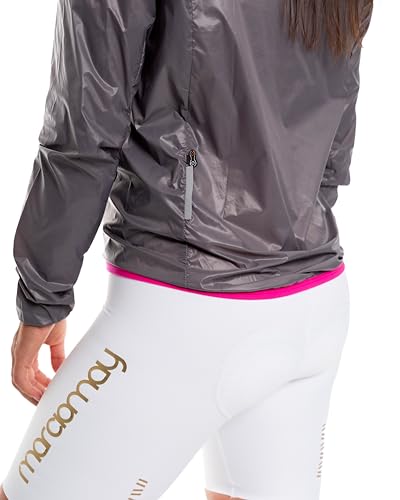 Jaqueta Corta Vento de Ciclismo Feminina Márcio May Pro Cinza/Neon Pink