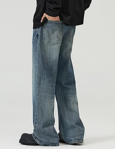 Nutriangee Men's Vintage Flared Leg Jeans Loose Fit Relaxed Bell Bottom Denim Pants4