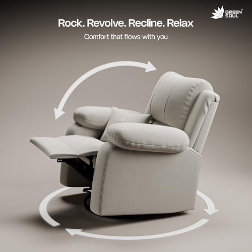 Image of Green Soul Laze 2.0 | Single Seater Manual Recliner Sofa | Ultra Soft Suede Fabric | Rock, Revolve & Recline (R3) | Easy Access Side Pocket & Soft Cushion | 3 Year Warranty (Beige) Installation