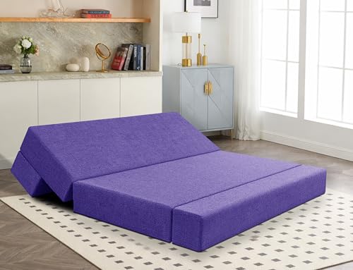 Image of Los Angeles Foldable Three Seater Sofa Cum Bed, Sofa Bed 5 X 6 Feet Jute Fabric Washable Cover- Including Cushion Perfect for Living Room