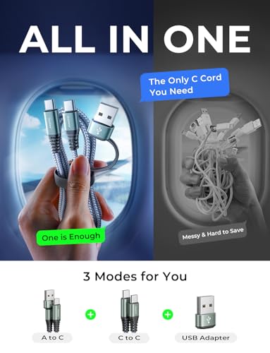 AINOPE 10FT USB C Cable Fast Charging [With USB Adapter] 60W Long USB to USB C Cable Carplay, Type C Charger Fast Charging 10FT Long USB-C Cables for iPhone 17 Pro Max Air 16/15/14/13/12 Samsung, Grey image 5