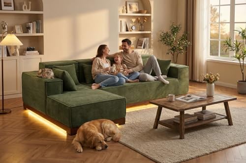 LIKIMIO 110” L-Shaped Sofa with LED Lights and Storage
