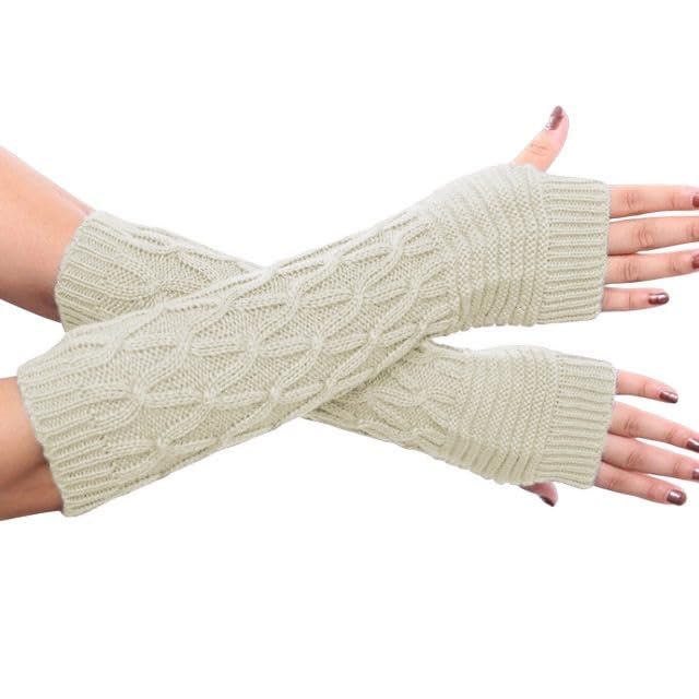 Women's Cable Knit Arm Warmer Fingerless Gloves Thumb Hole Gloves Mittens Long Arm Sleeve Cool Evening Party Gloves