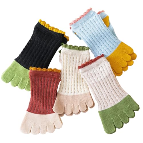 Women Toe Socks Cotton Five Finger Sport Running Socks Low Cut Ankle Socks for Girls Women, 5 Pairs, 4-93