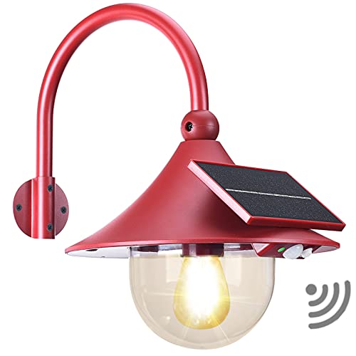 UOOIUMOY Solar Barn Light Outdoor with 3 Lighting Modes & Motion Sensor, Dusk to Dawn Rustic Vintage Solar Wall Light, Warm White, Waterproof Solar Wall Lantern Sconce for Barn Garage Patio Farm Shed
