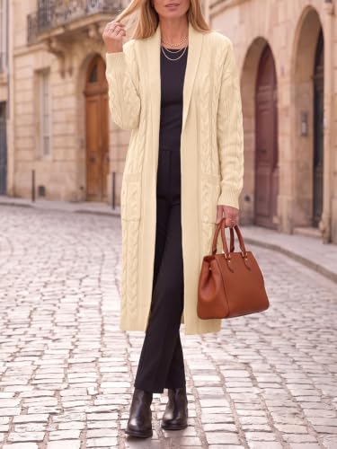 Image of Womens Long Sleeve Cardigan Sweaters Oversized Open Front Maxi Coat | Trendy Casual,Lapel,Knitted Coatigan,Soft Warm,Overcoat Pocket,2026 Fall Winter,Work Office,Going Out