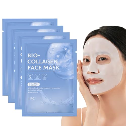 4 Piezas Bio Collagen Real Deep Mask, Colágeno Mask Overnight, Mascarilla Facial Hidratante, Antiarrugas Lifting Facial Mask, Reduce Líneas Finas y Arrugas, Minimiza los Poros