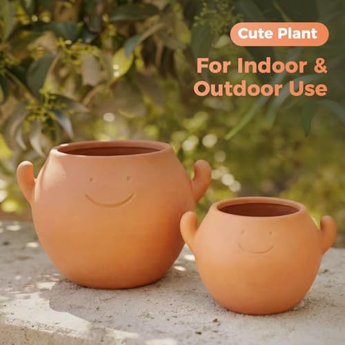 50% Off Cute Smiley Face Terracotta Planter Pot with Drainage