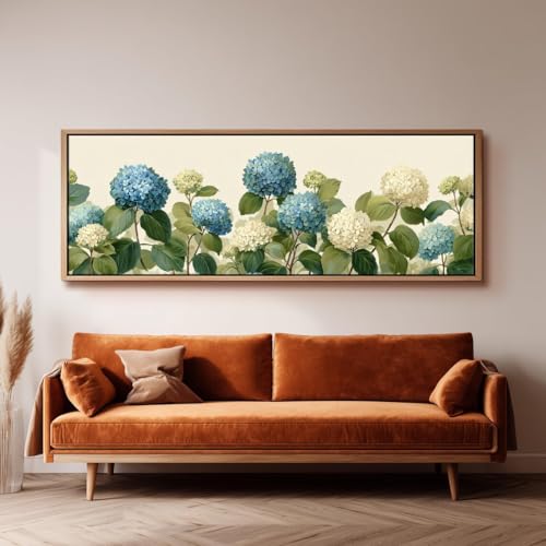 Toile florale d'hortensias bleus pour habiller un grand mur vide de chambre