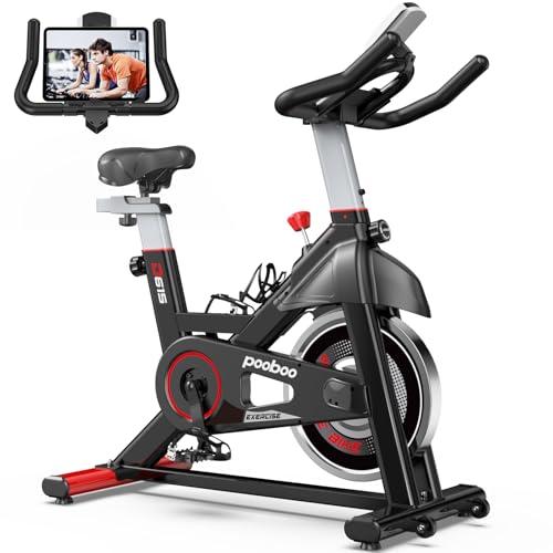 POOBOO Exercise Bike, Stationary Bike for Home Gym, Magnetic Resistance Indoor Cycling Bike w/Comfortable Seat Cushion & Tablet Mount, Silent Belt Drive Indoor Bike for Cardio Workout