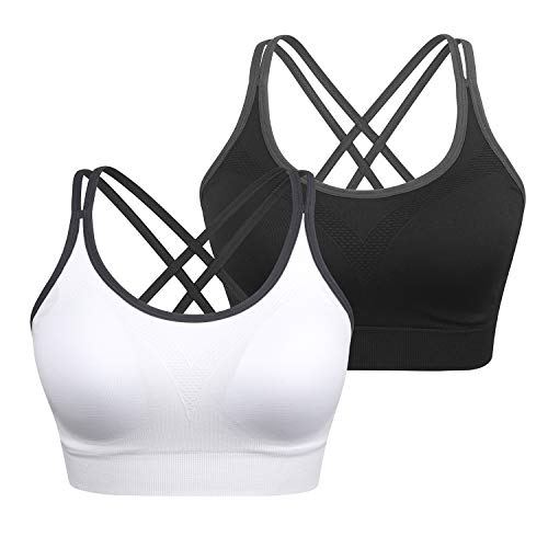 Image of VEQKING Strappy Cross Back Sports Bra for Women Removable Padded Yoga Bras | Multipack, Medium Support, Comfortable Seamless Wireless Design, Breathable Moisture-Wicking Fabric, Workout, Gym, Pilates