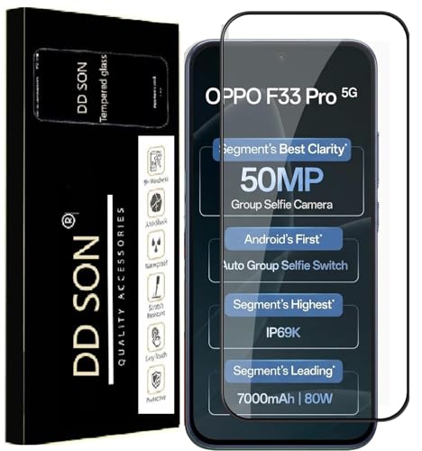 Image of DD SON Premium Tempered Glass Screen Protector Guard Compatible For Oppo F33 Pro 5G (6.57 Inch, Pack of 1) | Edge to Edge Coverage With Easy to installation kit for Smartphone