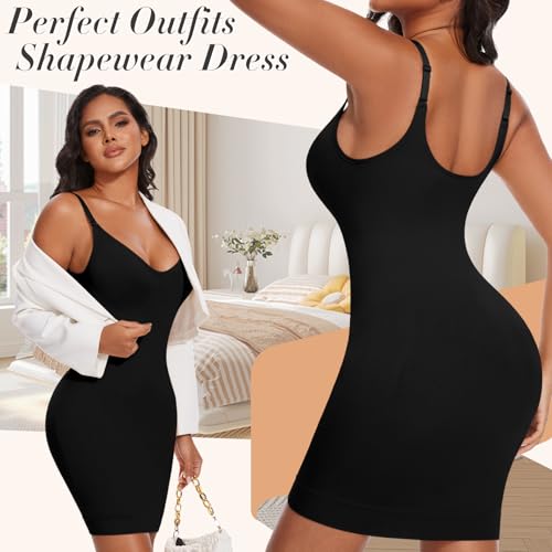 Image of Betaven Strapless Shapewear Dress Full Slip Dress for Women Seamless Body Shaper Under Dresses Tummy Control Dress