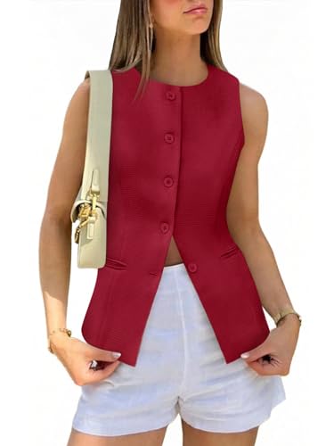 Tankaneo Womens Tweed Sleeveless Vest Button Down Blazer Vest Casual Tops