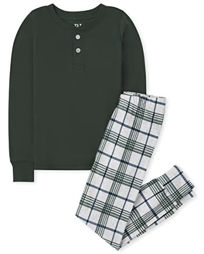The Children's Place boys Long Sleeve Top and Pants Pajama Set Grn Henly/Plaid Kids - PJ set 12