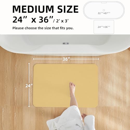 TYUU Bathroom Mat Quick Dry, Bathroom Rugs Non Slip Washable Thin Absorbent Bath Mat Fits Under Door Bathroom Floor Mat Perfect for Bath, Shower, or Sink 24"x36" Light Yellow by TYUU - Image 2
