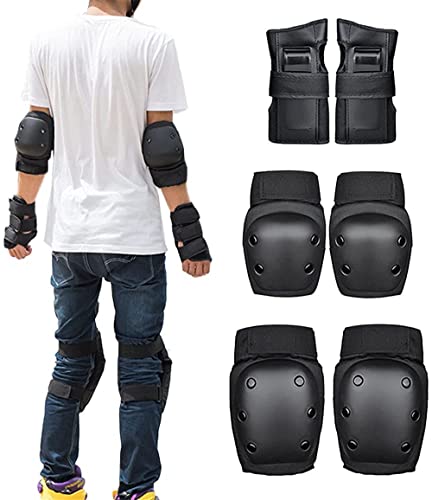 Knee Pads Elecdon Protective Gear Set For Youth/Adult Elbow Wrist Guards 3 In 1 Skateboarding Rollerblading Snowboarding Scooter Cycling Bike Riding Black 6Pcs M, 30
