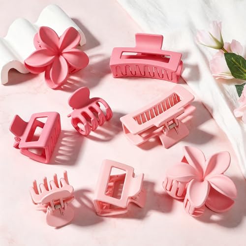8 Pcs Matte Hair Clips for Women Strong Hold Non-Slip Claw Clips for Girls Flower Hair Clips for Thin Hair Rectangle Claw Clips for Thick Neutral Colors Hair Accessories Variety PackPink