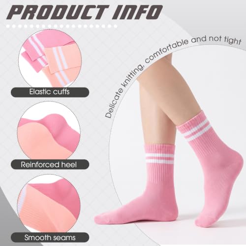 Image of Jspupifip 8 Pair Striped Athletic Crew Socks Running Socks for Men Women | Moisture-Wicking, Soft Stretchy Casual Mid Calf Socks Size 5-8, Breathable Casual Gym Socks