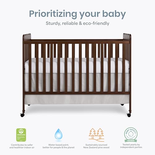Image of Dream On Me Carson Classic 3-in-1 Convertible Full-Size Baby Crib in Walnut, GreenGuard Gold & BSA, 4 Mattress Heights, Converts to Day & Toddler Bed, Locking Wheels, Classic Nursery Design