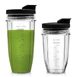 24oz & 18oz Blender Cups Replacement for Ninja Auto-iQ Blender BN750UK BN800UK BN500UK BN495UK CB100UK CB350UK TB301UK TB401UK, Ninja Blender Jug Smoothie Cup Replacement Parts with Flip Top Lids