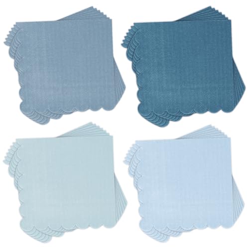Whaline 200 Pcs Dusty Blue Scalloped Cocktail Napkins Gradient Color Paper Napkin 4 Colors Thick Disposable Dessert Beverage Napkin for Wedding Birthday Baby Shower Party Supplies