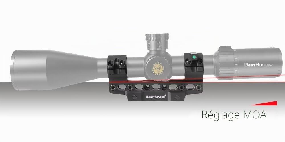 WestHunter Optics 100 MOA Support de lunette de visée Picatinny de précision – Support de lunette de visée déporté 30 mm avec niveau à bulle et adaptateur 2,5 cm | Hauteur réglable, longueur et angle