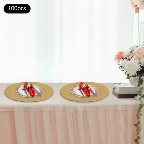 100 Platos Cargadores Dorados Redondos Plástico 13 in miniatura 3