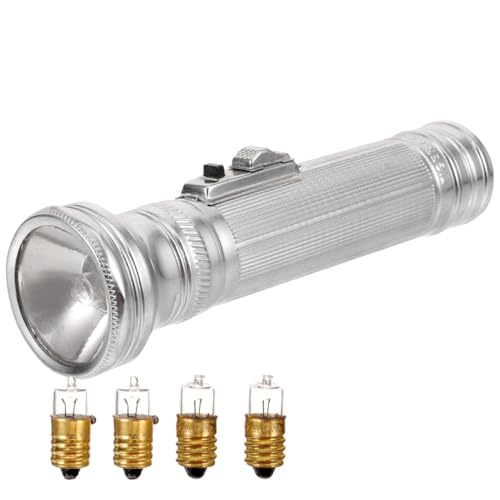 PartyKindom Vintage Metal Flashlight Old Fashioned Incandescent Torch Small Portable Retro Handheld Light Outdoor Camping Collectible Prop Iron 2 X C Batteries (Not Included)