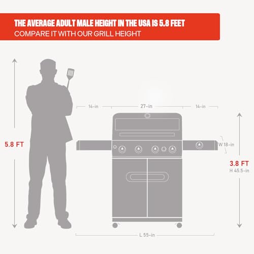 Image of Monument Grills Mesa Series, 4+1 Outdoor Barbecue Stainless Steel Propane Gas Grill, 4 Burners & 1 Side Burner 62,000 BTU Patio Garden Barbecue Grill with Knob Controls, Mesa415BZ