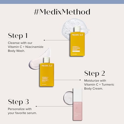 Image of MEDIX Radiant Glow Vitamin C Body Wash W /Niacinamide | Citrus Scented Gentle Body & Face Cleanser For Women, Men, Dry Skin, & Smoother-Looking Skin | Removes Dirt, Oil, & Impurities, 3PC Travel Size