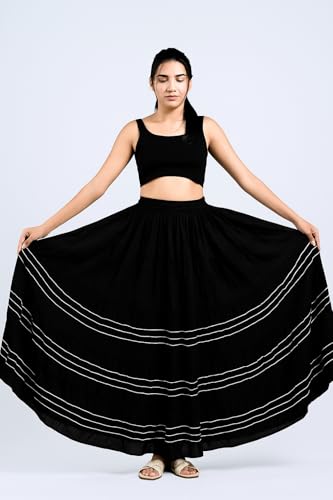 Image of Payal Creation Women's Rayon Flared Long Skirt with Gota Lace | Ethnic Maxi Skirt for Girls & Women | Festive Casual Flowy Comfortable Skirt | Free Size White Long Skirt