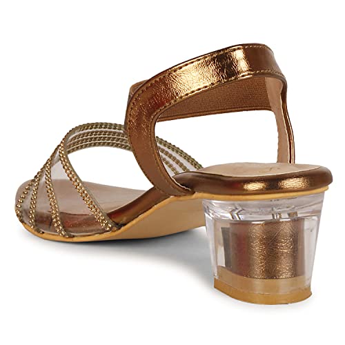 Image of Smart & Sleek Women's Crystal & Glittery Block Heels Fashion Sandals for Women & Girls latest Collection & stylish Comfortable-AB32