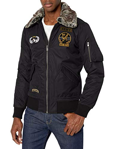 X-Ray Men's Slim Fit Flight Jacket with Removable Faux Fur Collar, Black, Medium