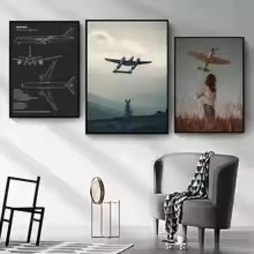 Toile avion avec cadre 30x50 cm pour habiller un mur vide de chambre