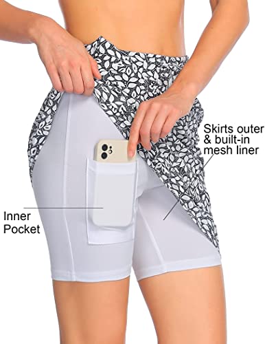 Coorun Women Stretchy Knee Length Skirt Athletic Skort Drawstring Waistband Tennis Skirts With Pockets #TOP2