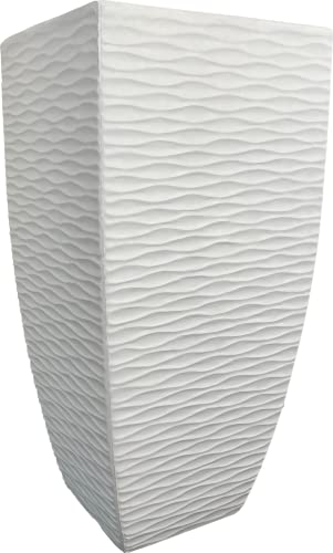 Cypress & Alabaster Eco-Friendly White Waves Cylinder Column Fiberglass Indoor/Outdoor Planter Pot - 11" Wide, Plants, Weather Resistant, Real/Fake Plants, Flower Pot, Artificial Trees, Home Décor #TOP17