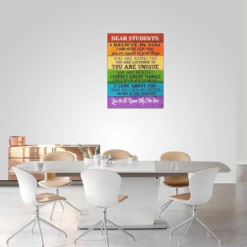 eiffecho Dear Students Wall Art Motivational Canvas Wall Decor Pictures Poster Prints Painting Framed Artwork for Classroom 12\"x16\"