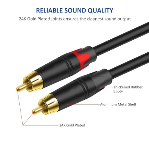 Image of IMAGINEA 2 Meter RCA to RCA Cable Stereo Audio Cable Male to Male - Dual Shielded Cord | 24K Gold Plated Connector for Home Theater, HDTV, Amplifier Speaker Soundbar (Pack of 2)