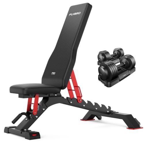 Image of FLYBIRD WB7 Weight Bench, Commercial Grade Adjustable Weight Bench - 1300LBS Workout Bench for Home Gym, Flat Incline Bench Press Heavy Duty Bench with 34'' Extra-Long Backrest and Easy-Roll Wheels