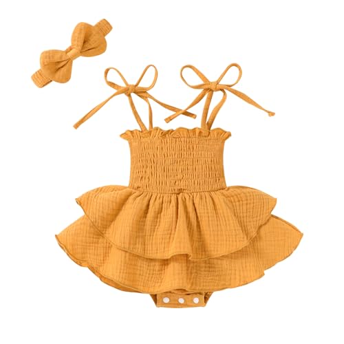 Image of YOUNGER TREE Baby Girl Clothes Infant Summer Romper Dress Sleeveless Bodysuit Jumpsuit with Headband Toddler Outfits