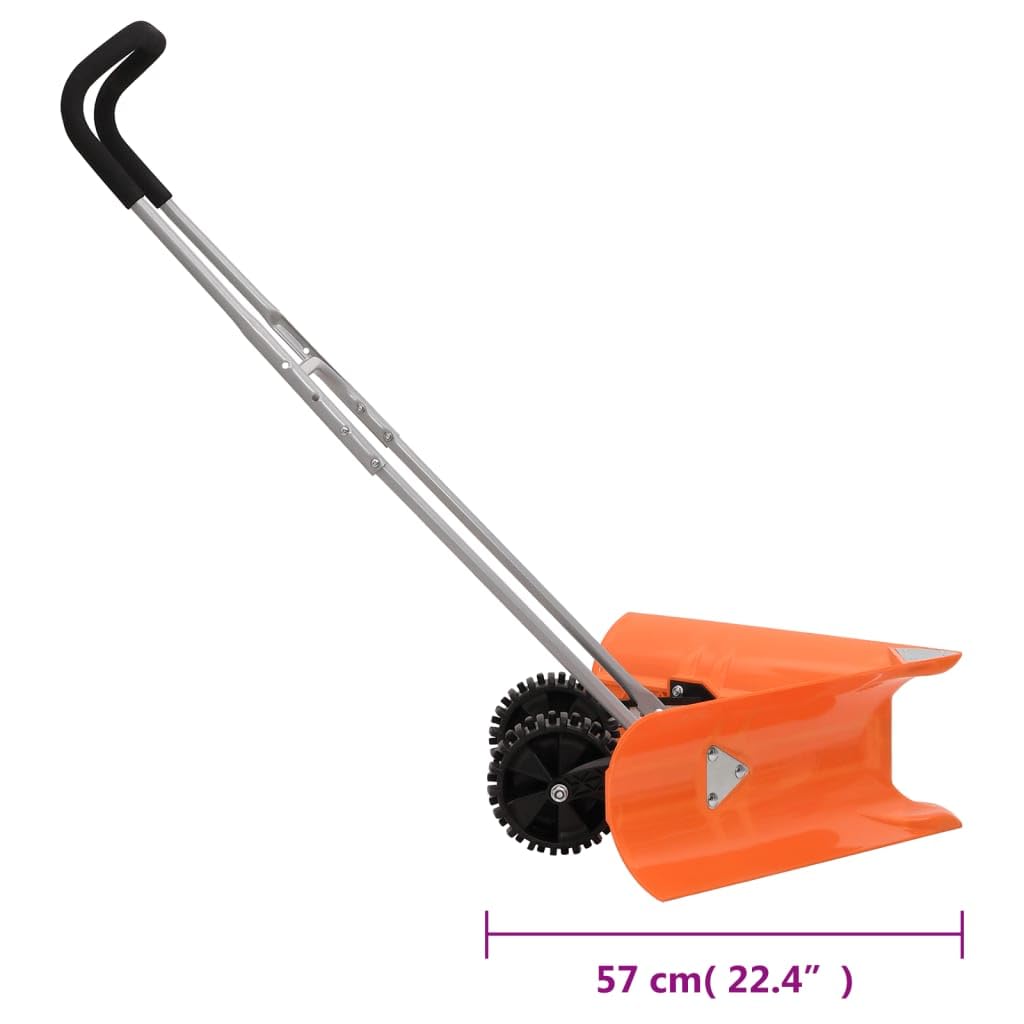 Mangloder - Pala quitanieves con mango telescópico de acero pulverizado, 77 x 57 x 107 a 117,5 cm, en forma de V, con ruedas para camino, patio y servicio de invierno