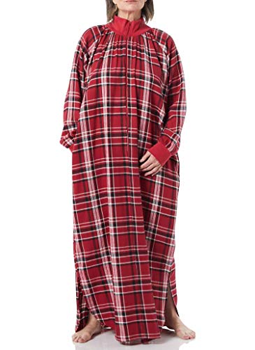 AmeriMark Womens Flannel Plaid Long Night Gown  Long Sleeve Lounge Dress Scarlet 1X