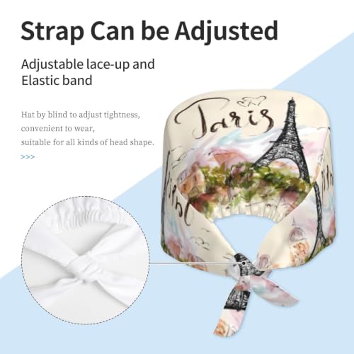 Image of Cute Pug Dog Print Working Cap Scrub Cap with Sweatband,Adjustable Fashion Bandage Tie Back Hat Headwear for Women Men