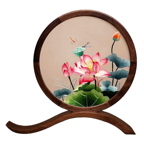 Présentoir double face broderie chinoise soie cadre bois rotatif support table - 2