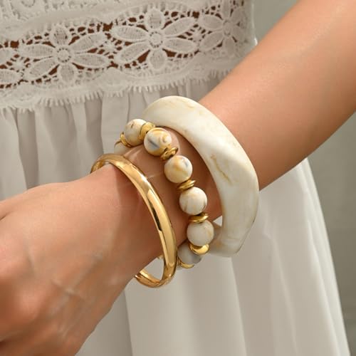 3Pcs Chunky Acrylic Bangles Bracelets for Women Resin Irregular Layer Gold Color Lightweight Beach Jewelry2