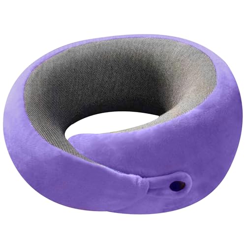 Image of Billebon Memory Foam Travel Neck Pillow with Magnetic Fabric Luxury Neck Support Pillow for Comfortable Travel, Washable Removable Cover (Lavender with Eye Mask)
